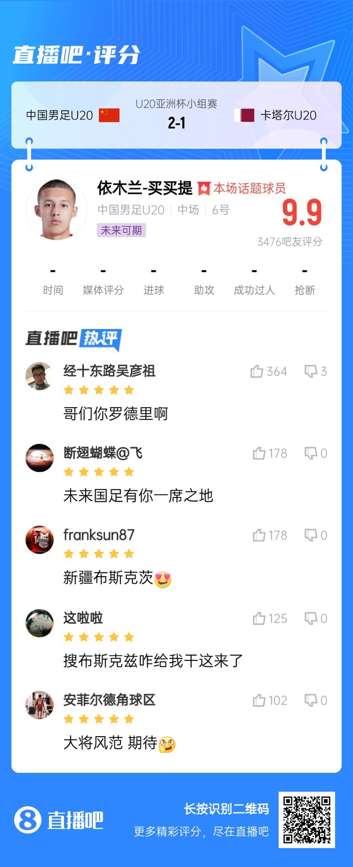  依木蘭+陳澤仕泰山中場(chǎng)連線！19歲依木蘭獲封：新疆布斯克茨！