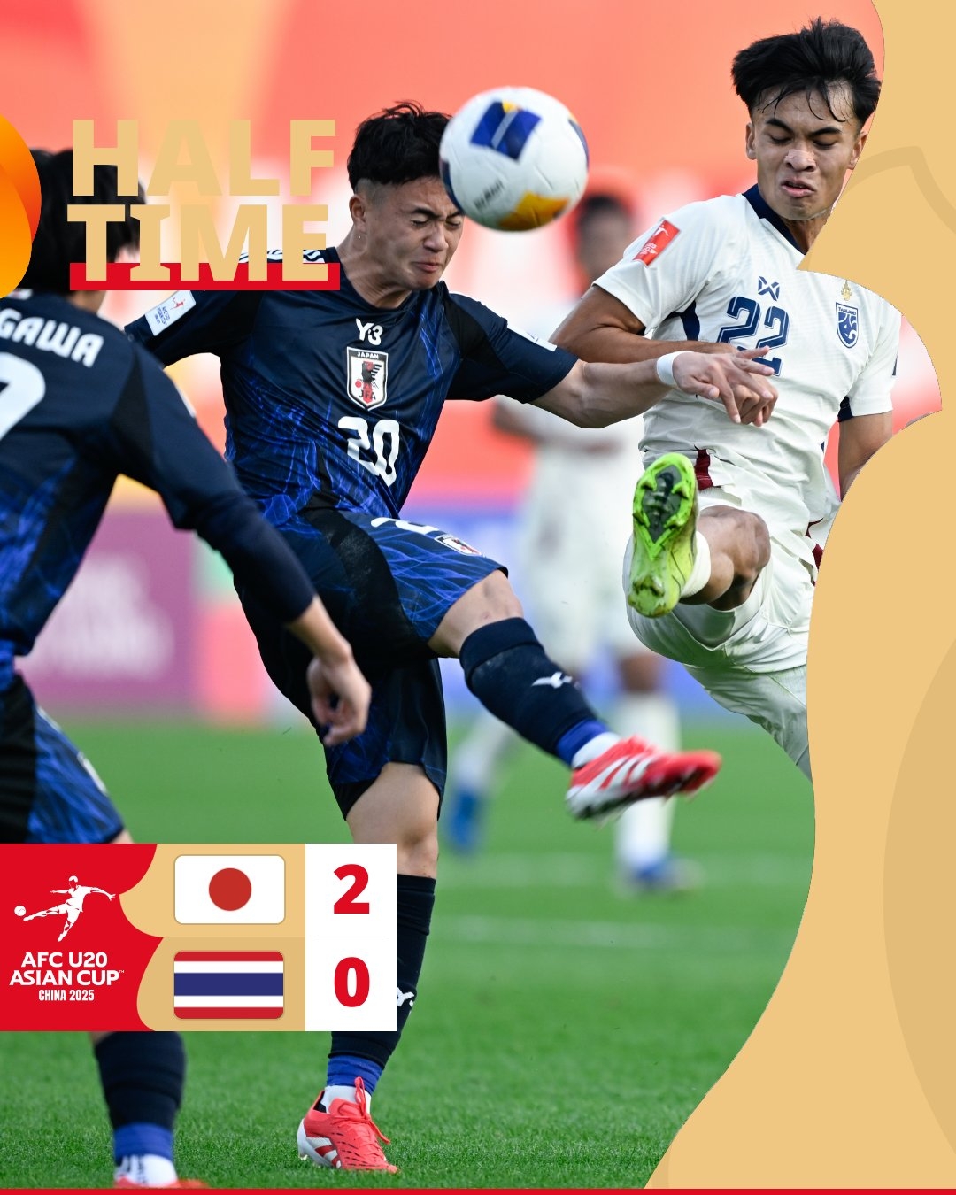  半場-日本U20 2-0領(lǐng)先泰國U20，石井久繼破門+中柱 泰國0射正