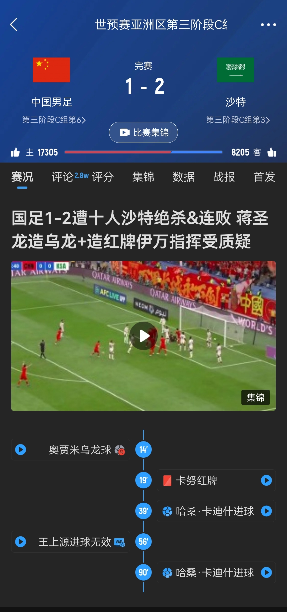  今天什么劇本？首戰(zhàn)沙特也是半場(chǎng)紅牌+蔣光太傷退，最后國(guó)足被翻